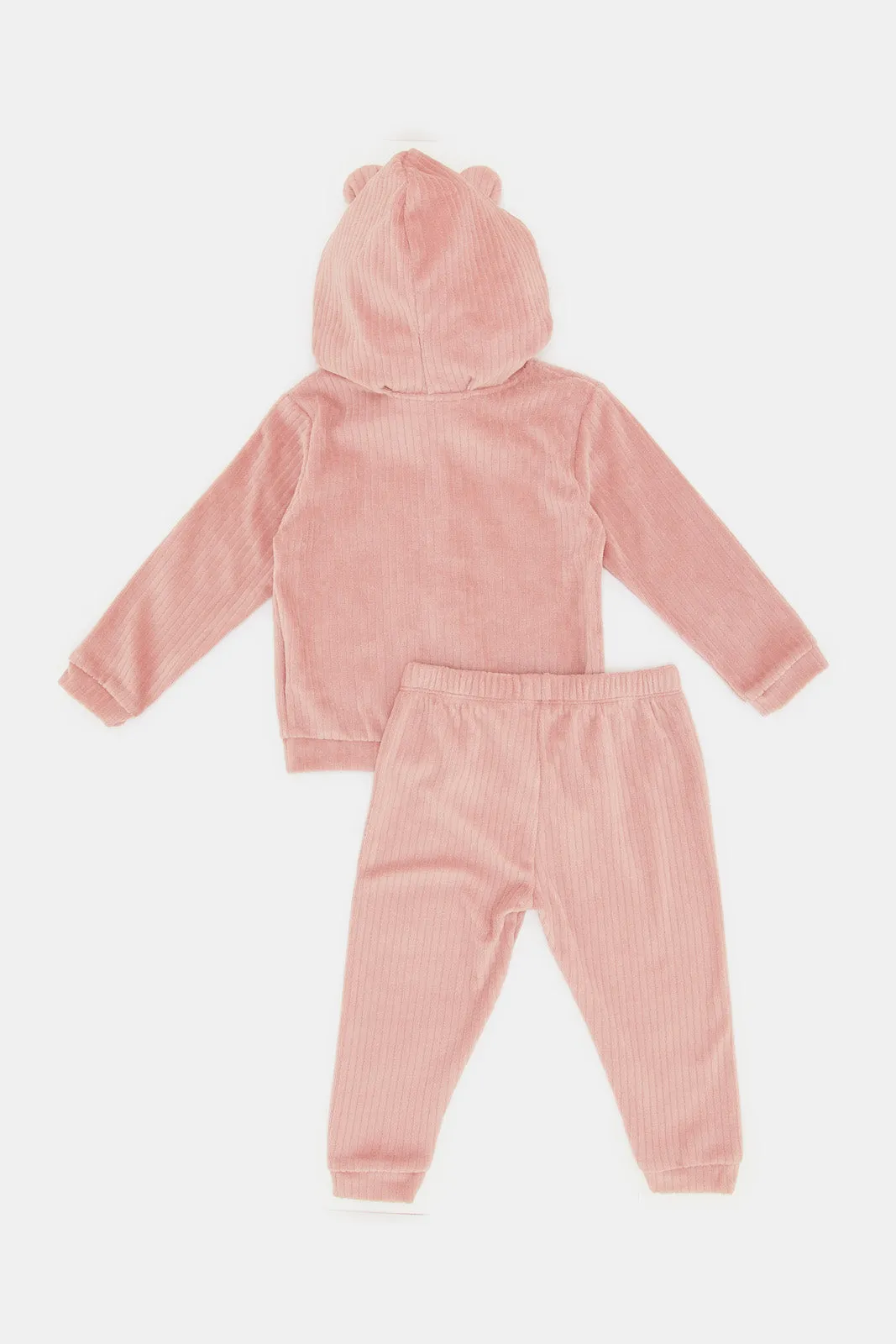 Infant Girls Pink Hooded Zip-Front Active Jog Suit (2 Piece)