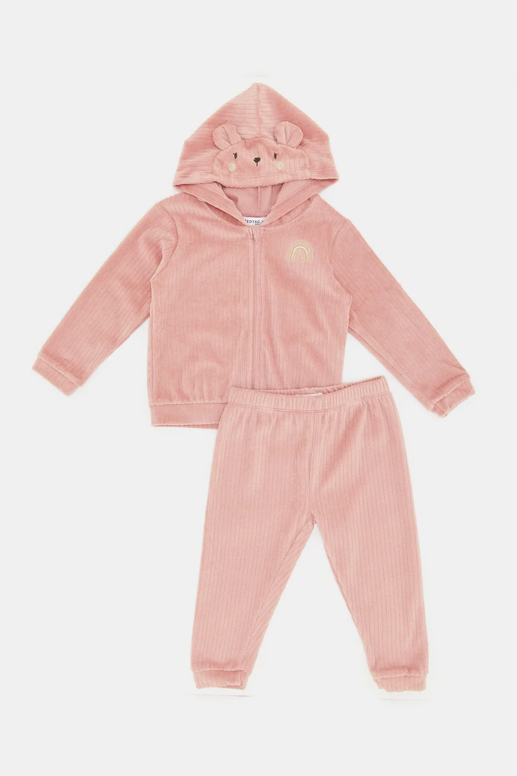 Infant Girls Pink Hooded Zip-Front Active Jog Suit (2 Piece)