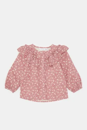 Infant Girls Pink Printed Casual Blouse