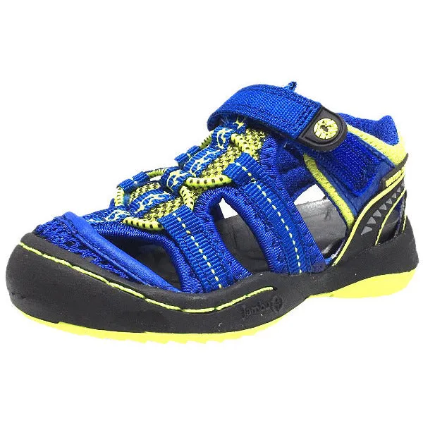 Jambu Boy's Piranha Mesh Hook and Loop Stretch Lace Water Ready Fisherman Sandals, Blue