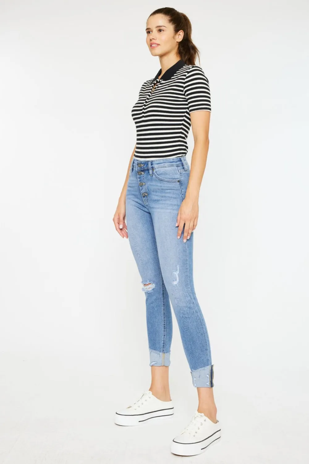 Kancan Distressed Cat's Whiskers Button Fly Jeans