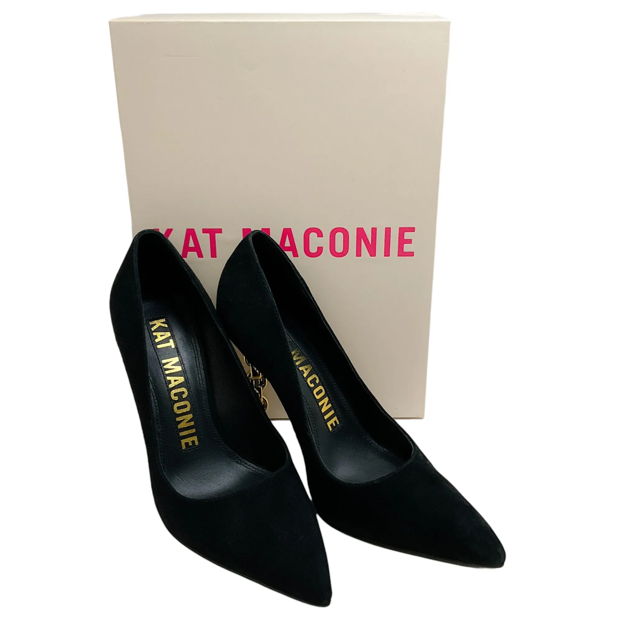 Kat Maconie Black Suede Lydia Pumps with Gold Chain Heel