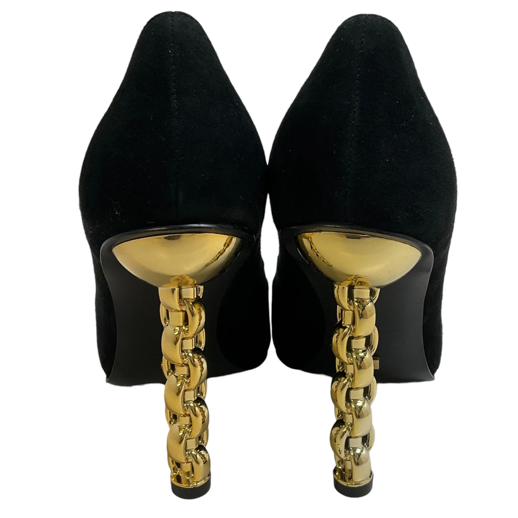 Kat Maconie Black Suede Lydia Pumps with Gold Chain Heel