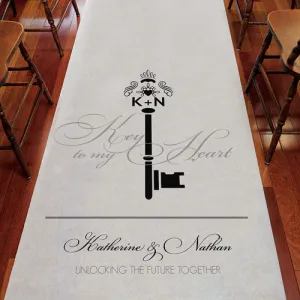 Key Monogram Personalized Aisle Runner Plain White Black