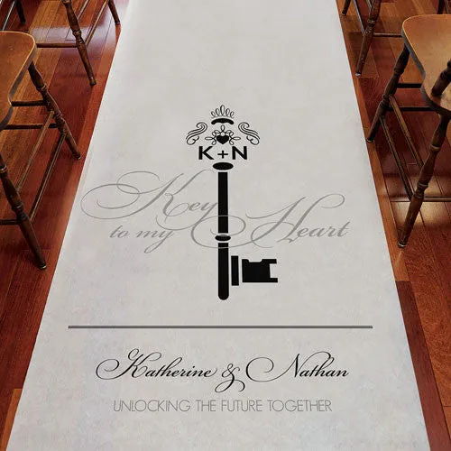 Key Monogram Personalized Aisle Runner White With Hearts Black