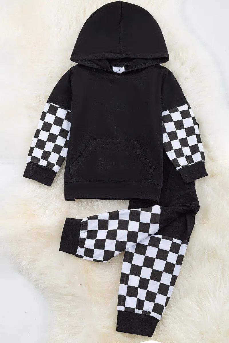 Kids Black and White Checkered Jogging Suit