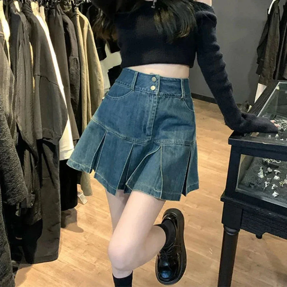 KPOP High Waisted Mini Denim Skirt