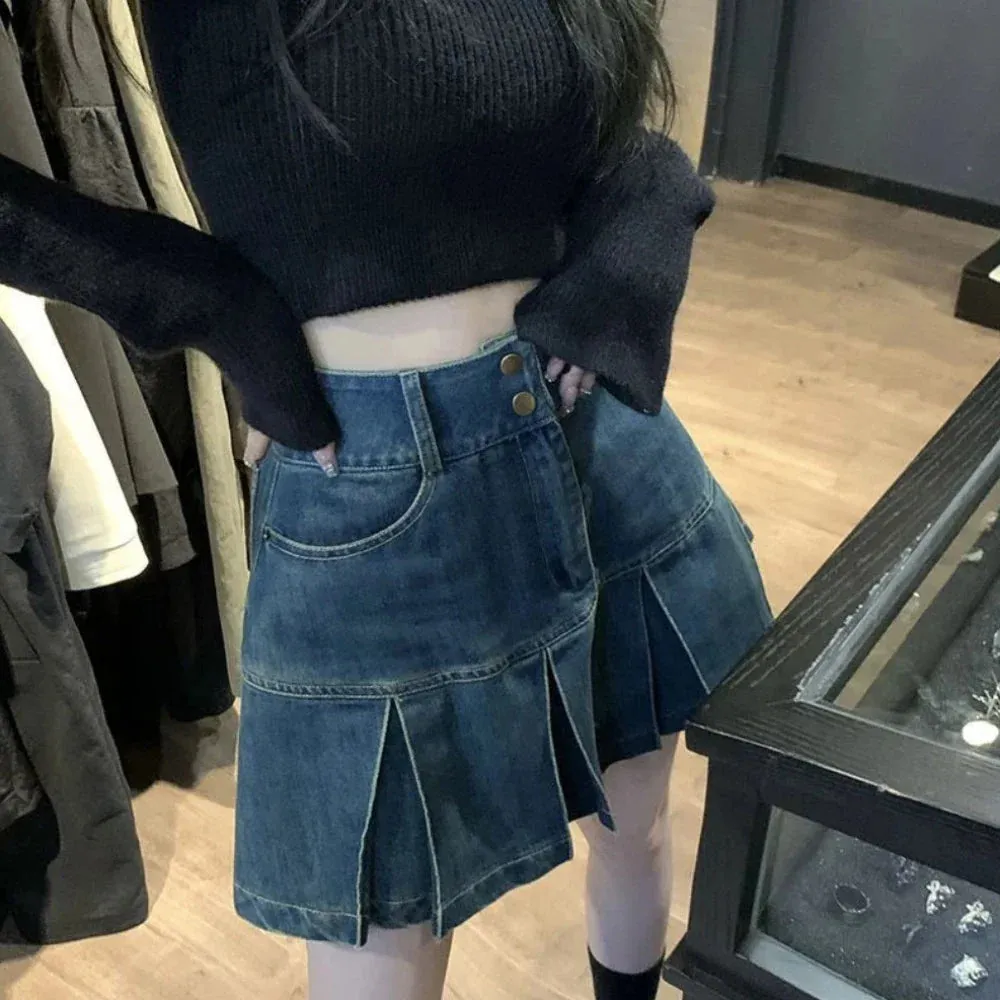 KPOP High Waisted Mini Denim Skirt