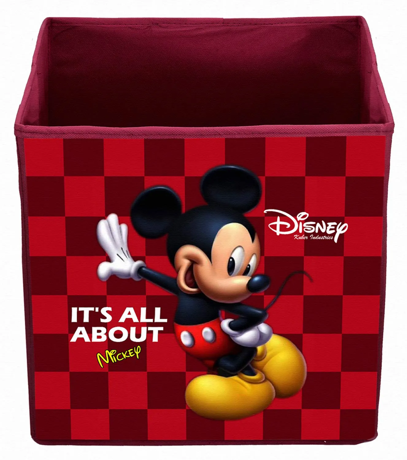 Kuber Industries Disney Mickey Mouse Print Non Woven Fabric 3 Pieces Foldable Large Size Storage Cube Toy,Books,Shoes Storage Box with Handle (Maroon)