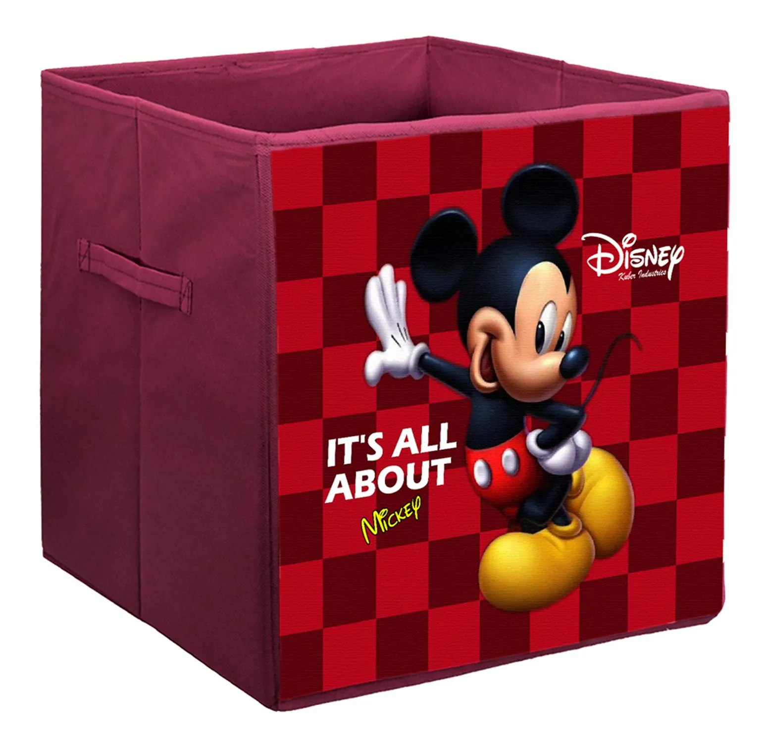 Kuber Industries Disney Mickey Mouse Print Non Woven Fabric 3 Pieces Foldable Large Size Storage Cube Toy,Books,Shoes Storage Box with Handle (Maroon)