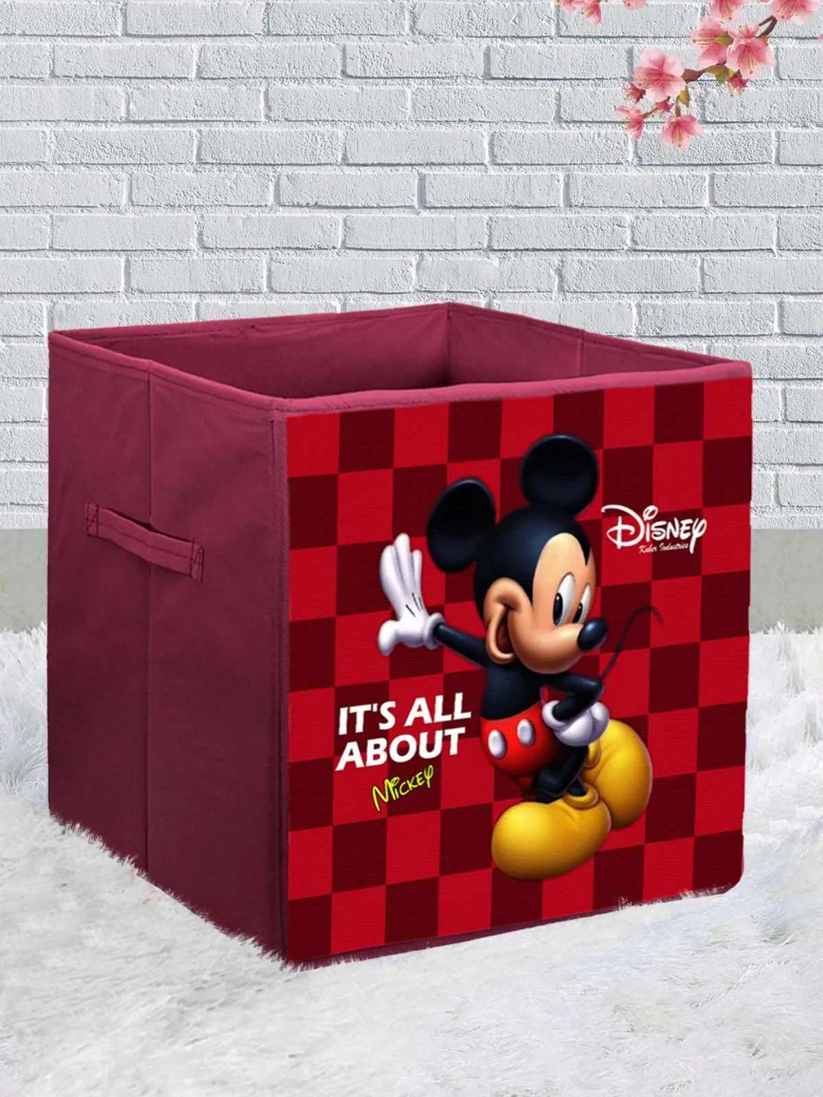 Kuber Industries Disney Mickey Mouse Print Non Woven Fabric 3 Pieces Foldable Large Size Storage Cube Toy,Books,Shoes Storage Box with Handle (Maroon)