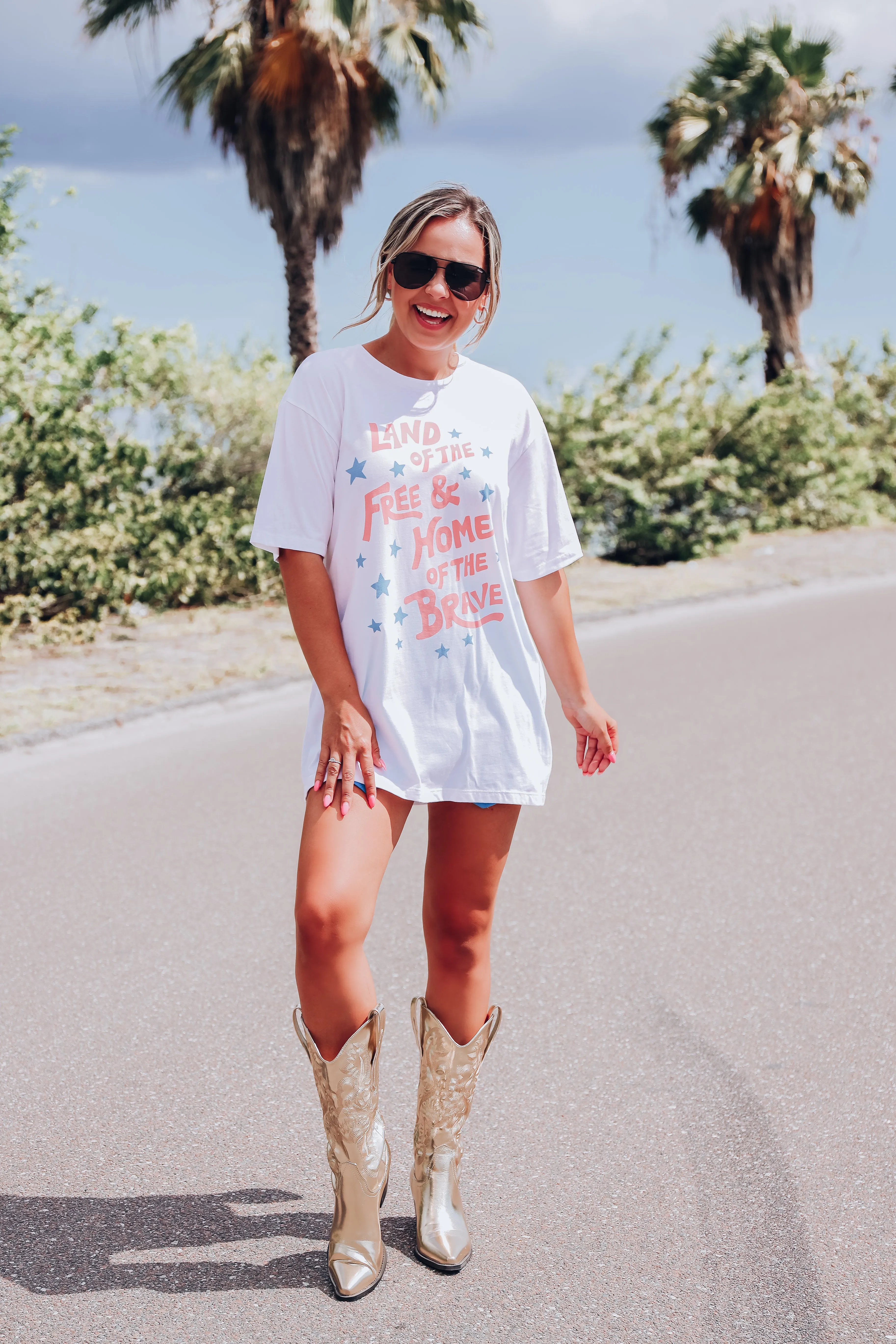 Land Of The Free Graphic Tee - White