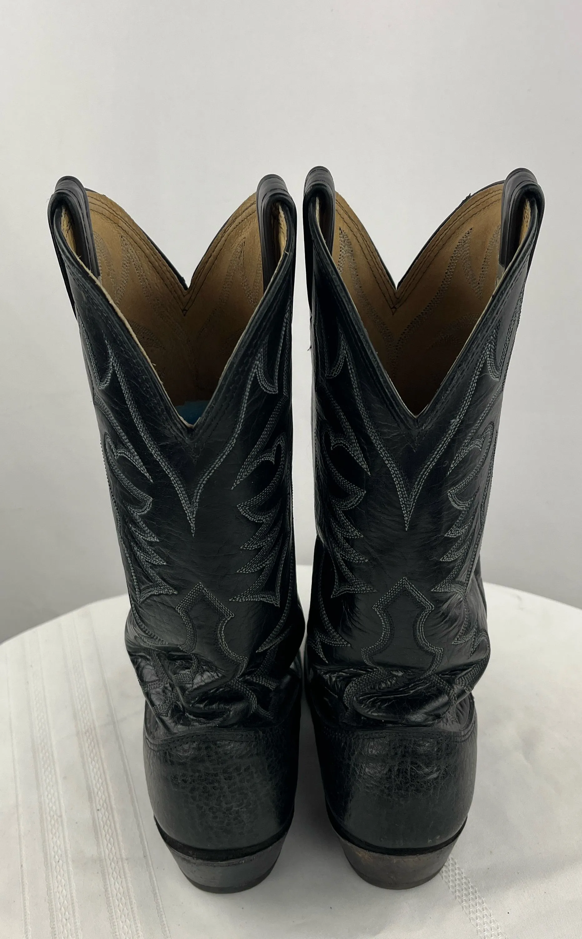 Larry Mahan Men's Black Leather W/Inlay Western Cowboy Boots Size 8D