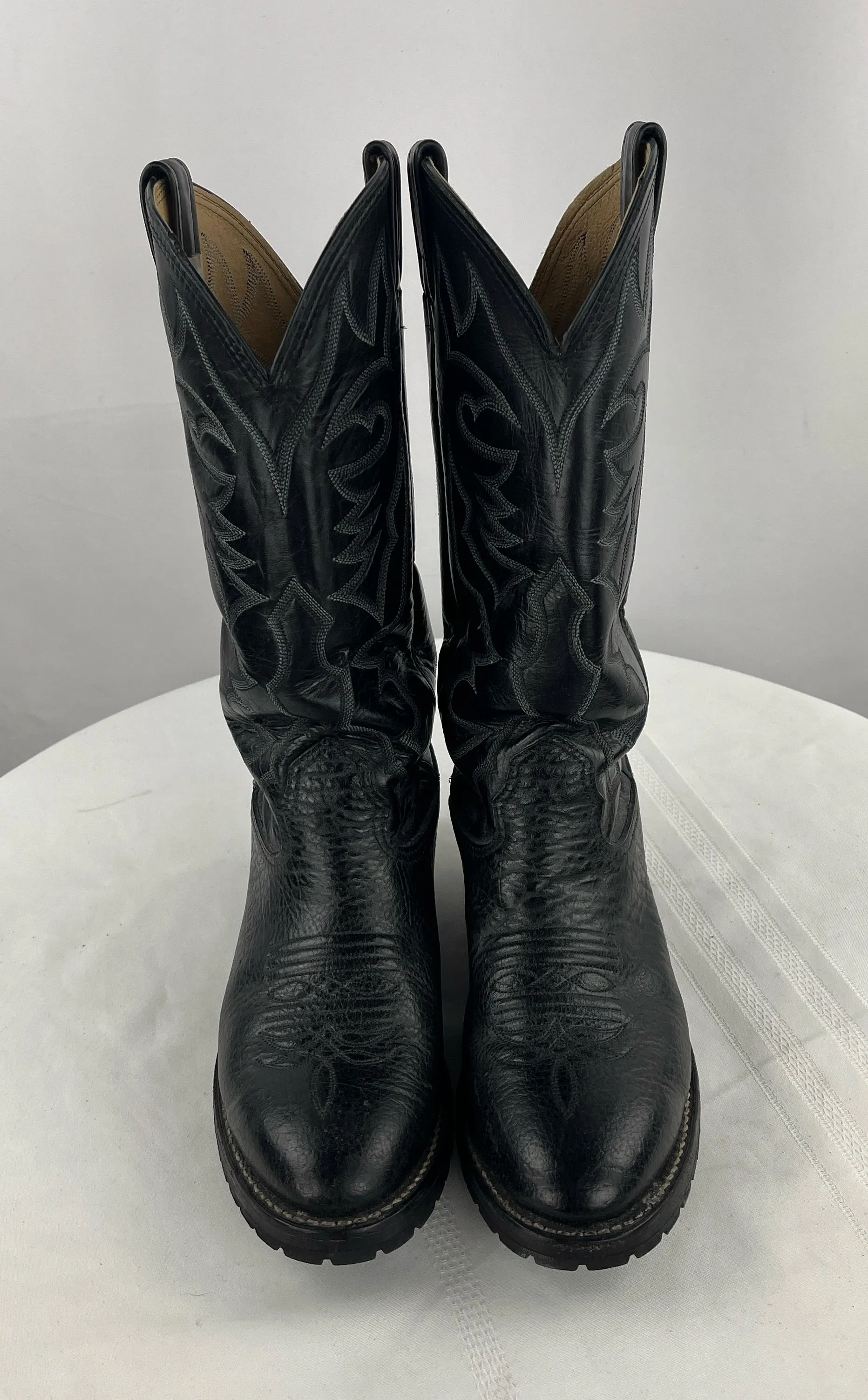 Larry Mahan Men's Black Leather W/Inlay Western Cowboy Boots Size 8D