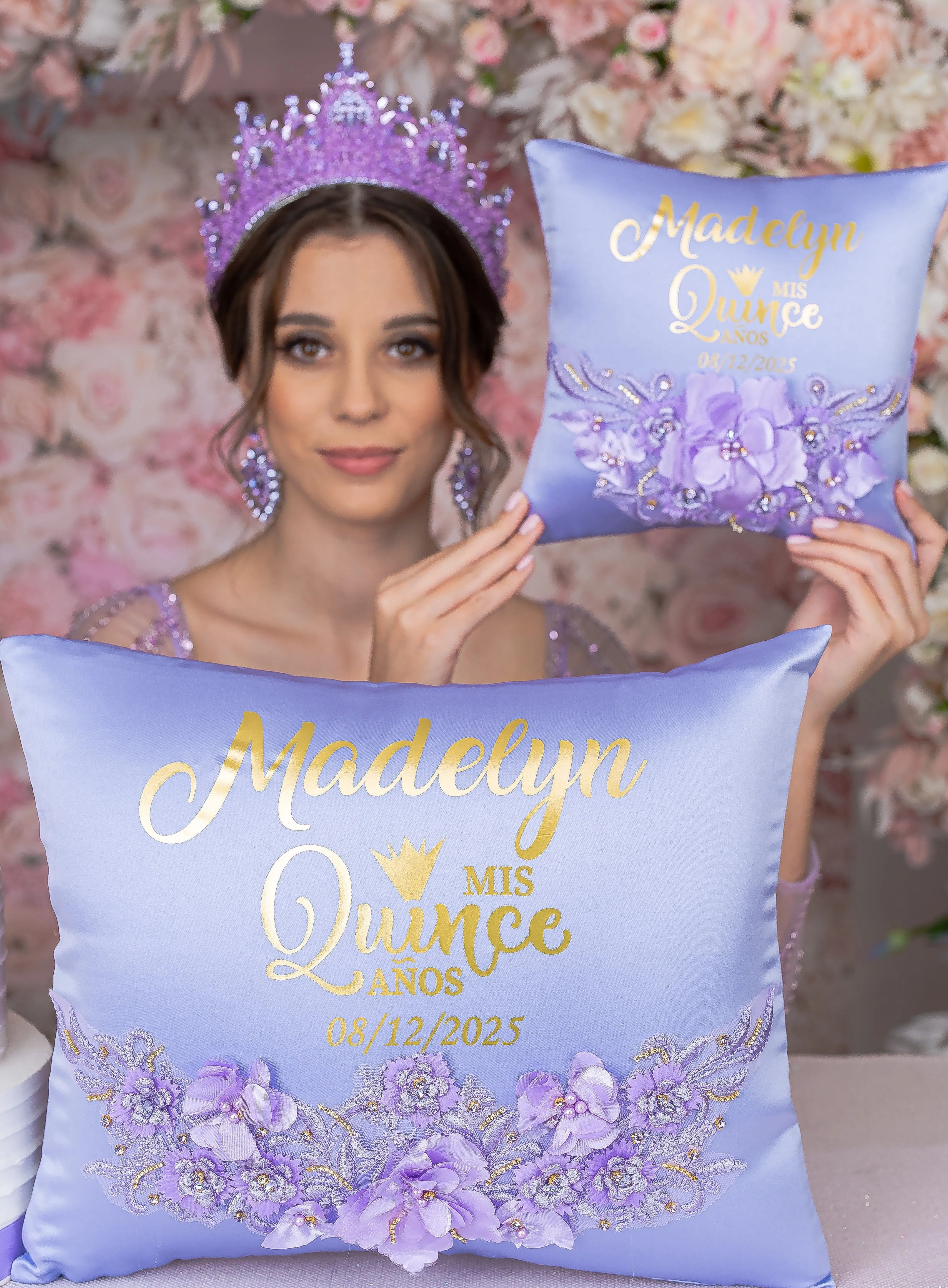 Lavender quinceanera kneeling pillow, shoes pillow