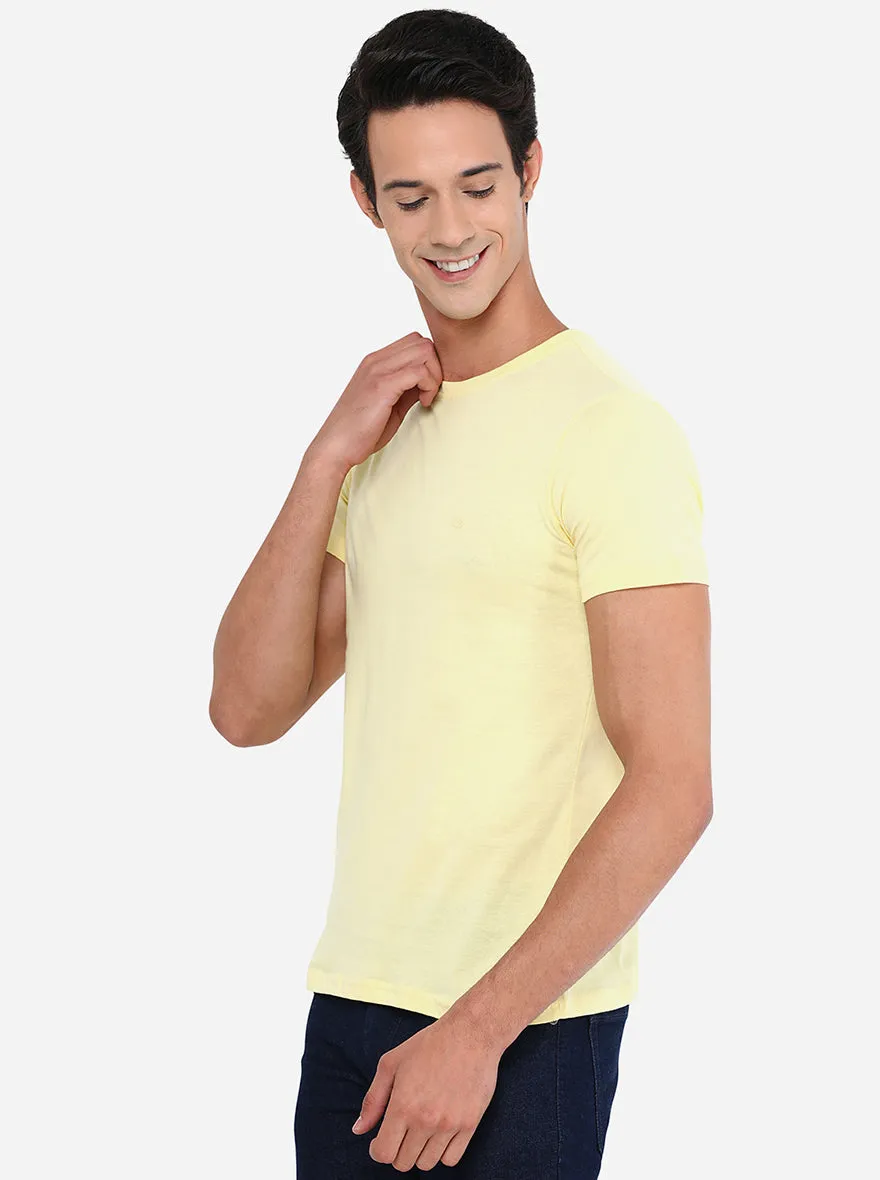 Light Yellow Solid Slim Fit T-Shirt | JadeBlue