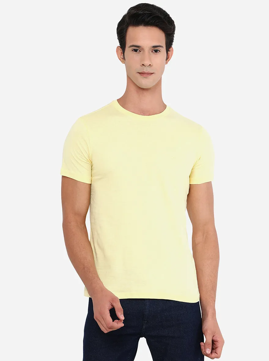 Light Yellow Solid Slim Fit T-Shirt | JadeBlue