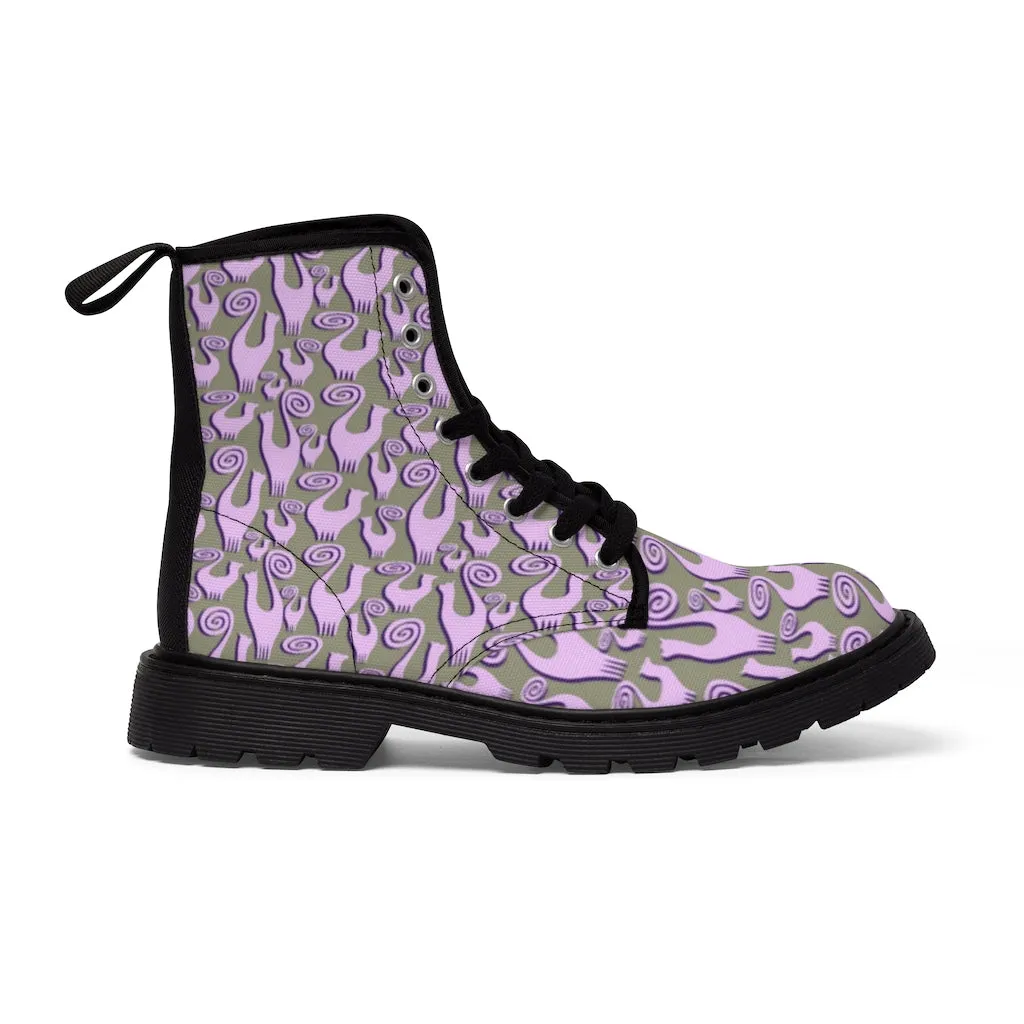 Lilac Snooty Cats Women's Canvas Boots