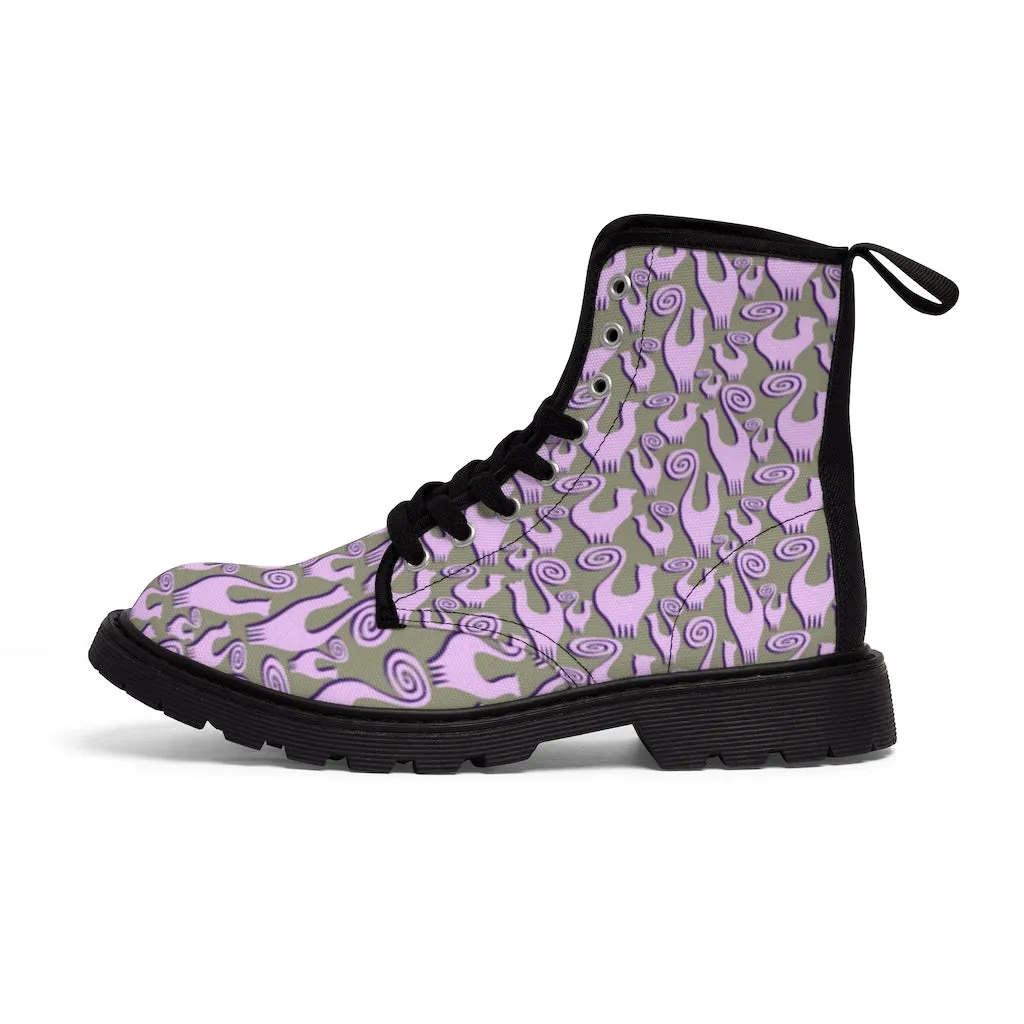 Lilac Snooty Cats Women's Canvas Boots