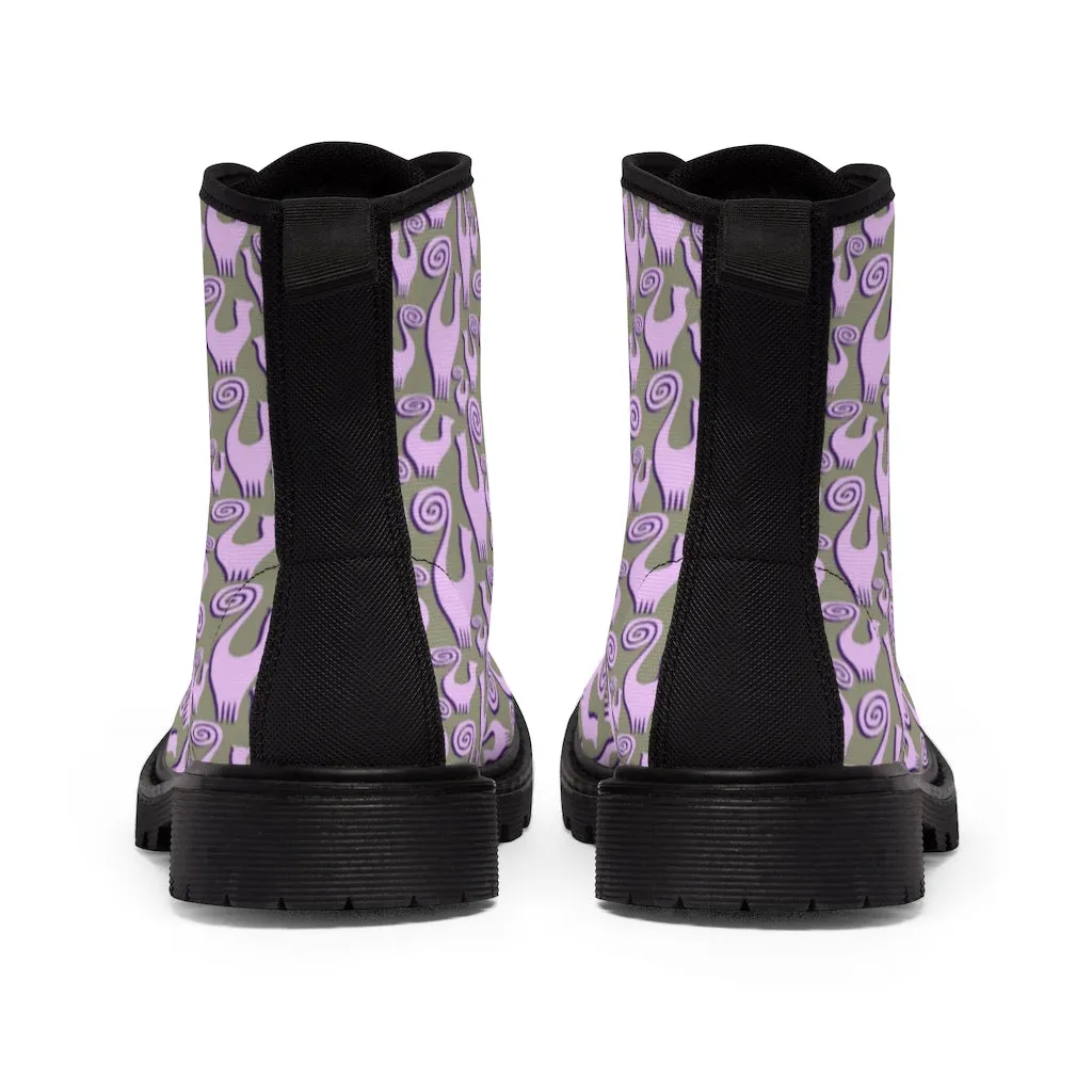 Lilac Snooty Cats Women's Canvas Boots