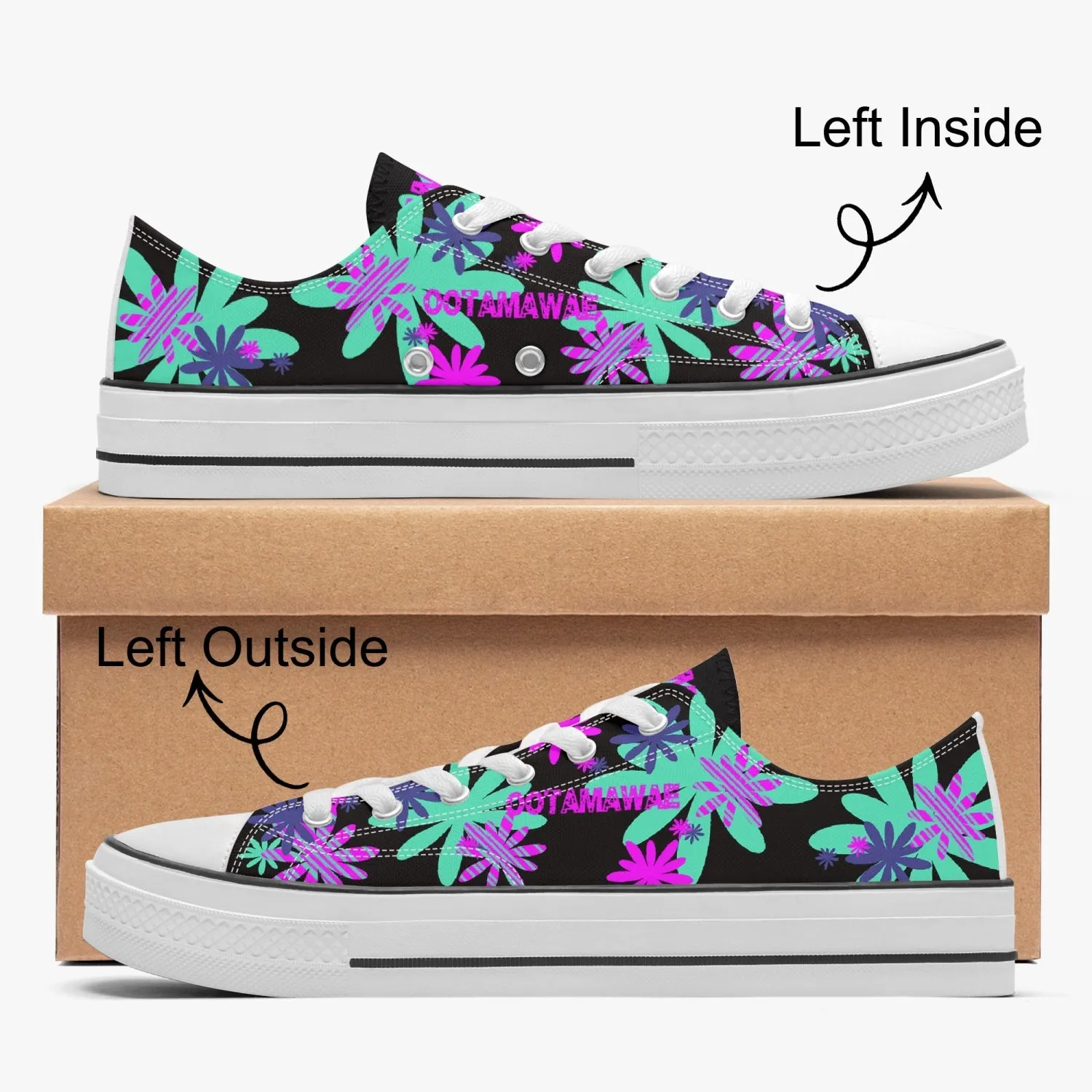 Low Canvas Shoes-Flowers on Black