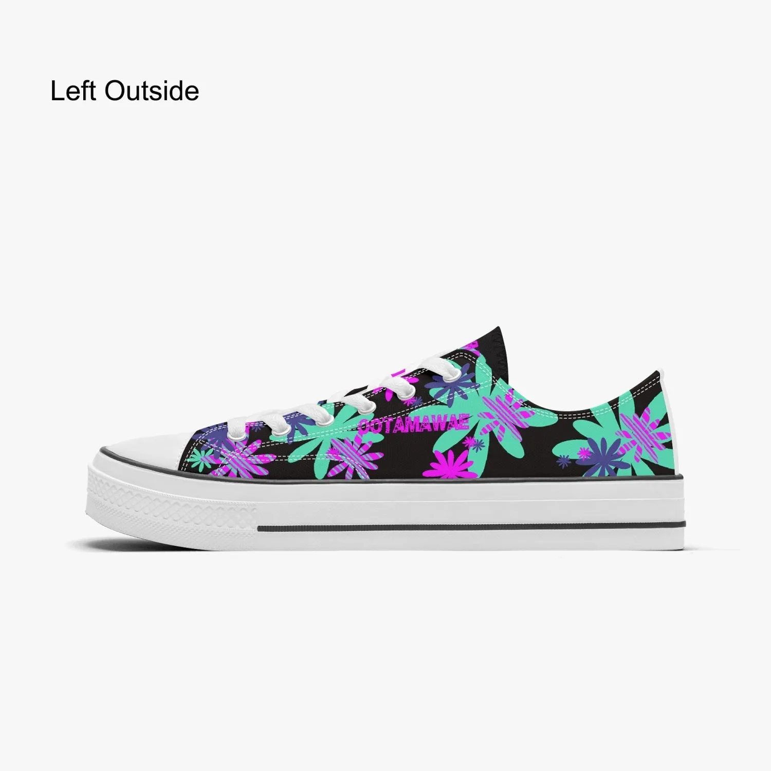 Low Canvas Shoes-Flowers on Black