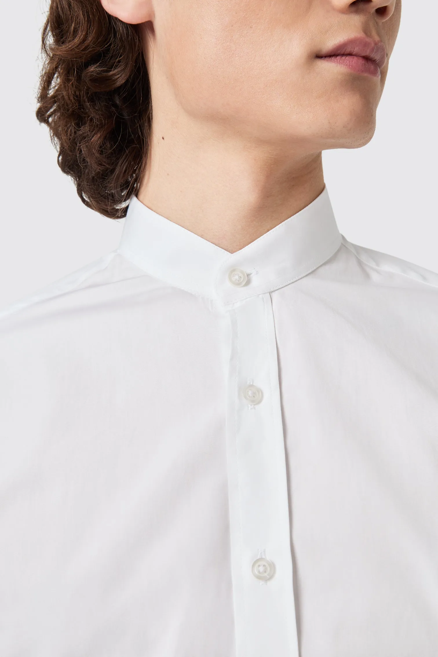 Lyndhurst Slim Fit Grandad Collar White Cotton Shirt