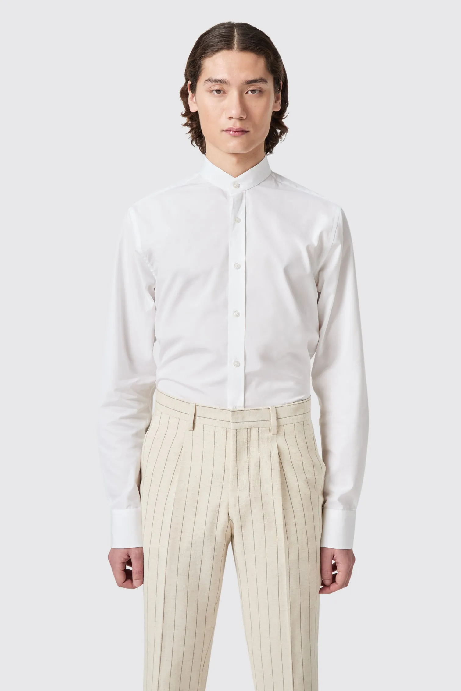 Lyndhurst Slim Fit Grandad Collar White Cotton Shirt