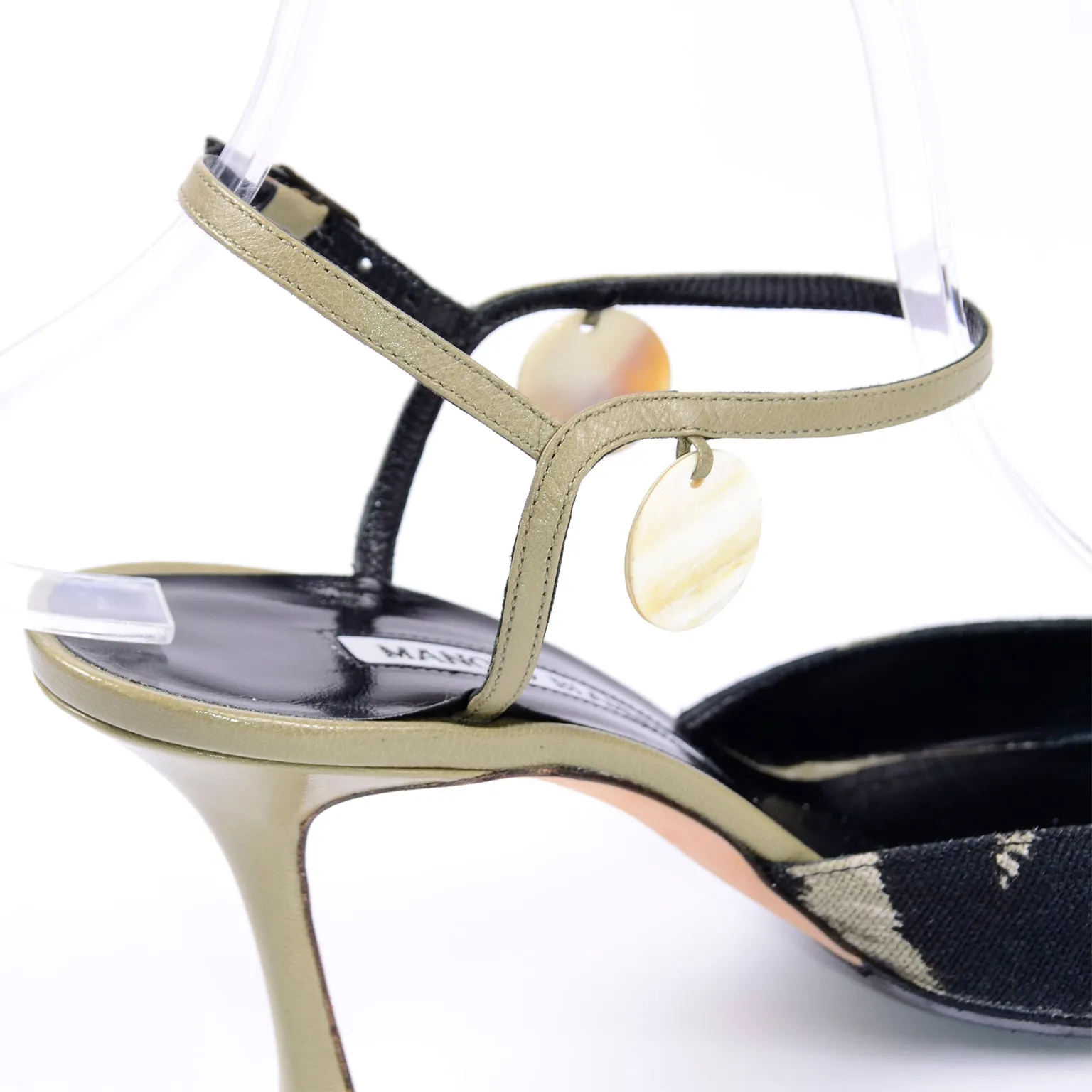 Manolo Blahnik Green & Black Pelotera Ankle Strap Heels in Original Box