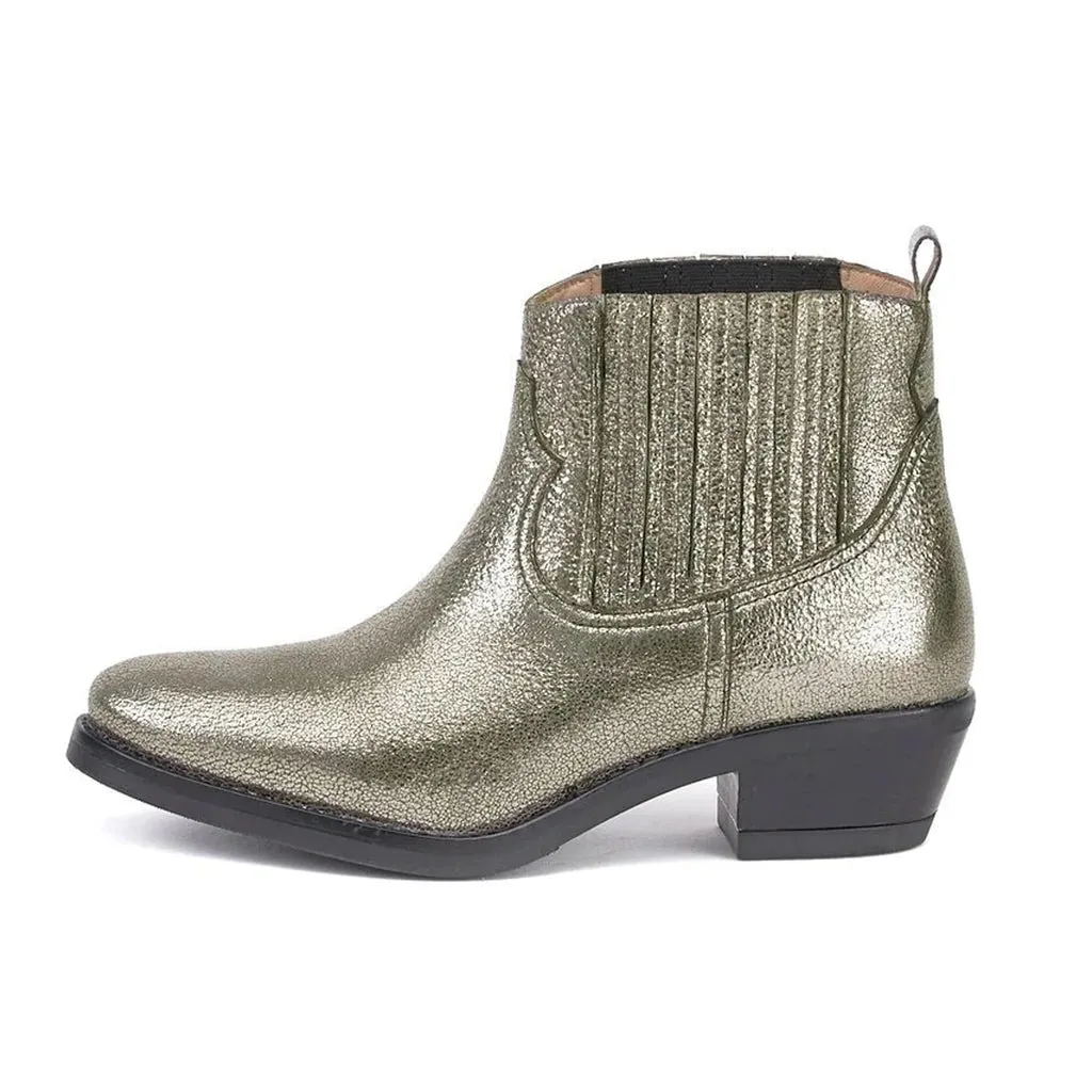 Marion Silver Metallic Crackle Leather Ankle Boot