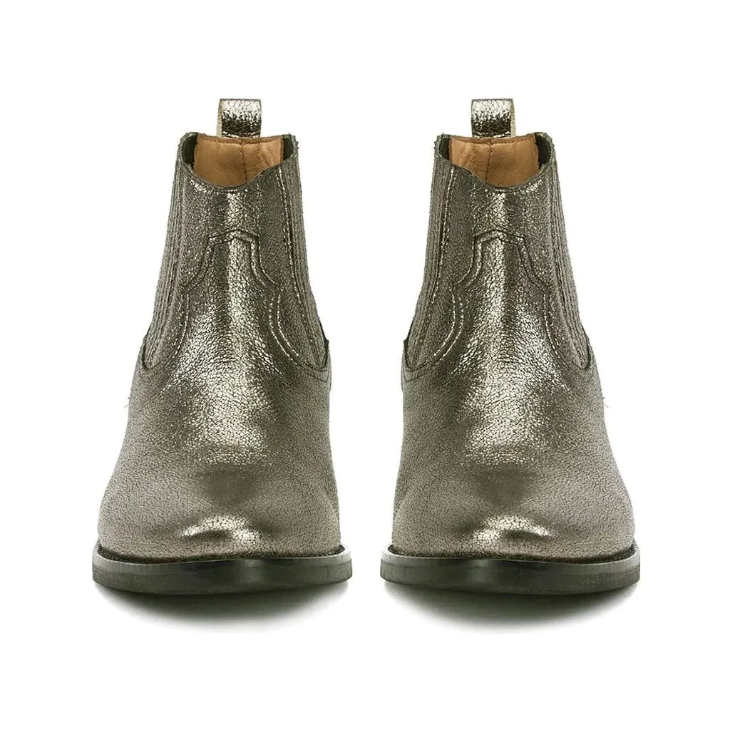 Marion Silver Metallic Crackle Leather Ankle Boot