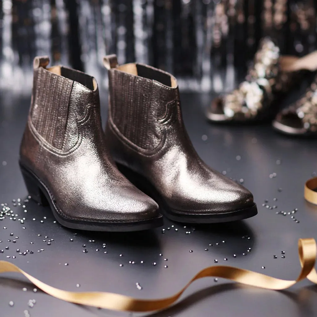 Marion Silver Metallic Crackle Leather Ankle Boot