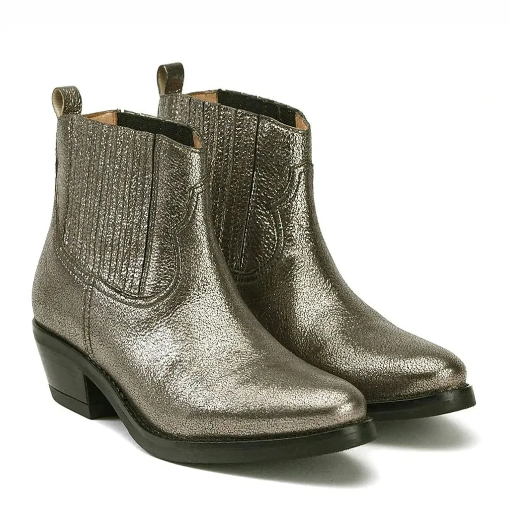 Marion Silver Metallic Crackle Leather Ankle Boot