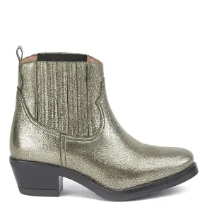 Marion Silver Metallic Crackle Leather Ankle Boot