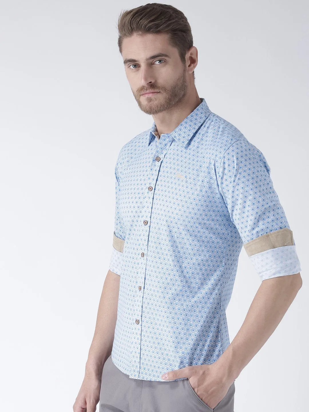 Men Blue Solid Cotton Regular Fit Shirt