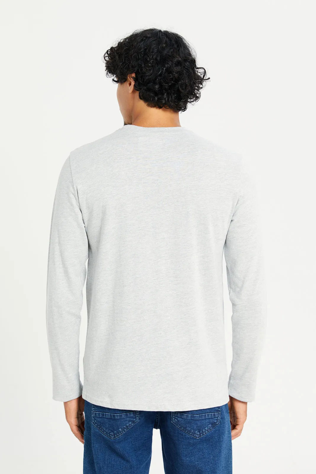 Men Grey Printed Long Sleeve T-Shirt