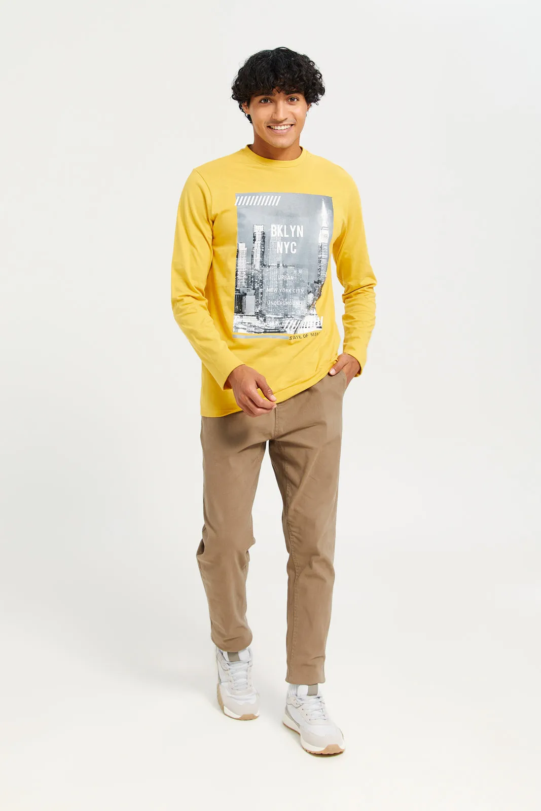 Men Mustered Long Sleeve Printed T-shirt