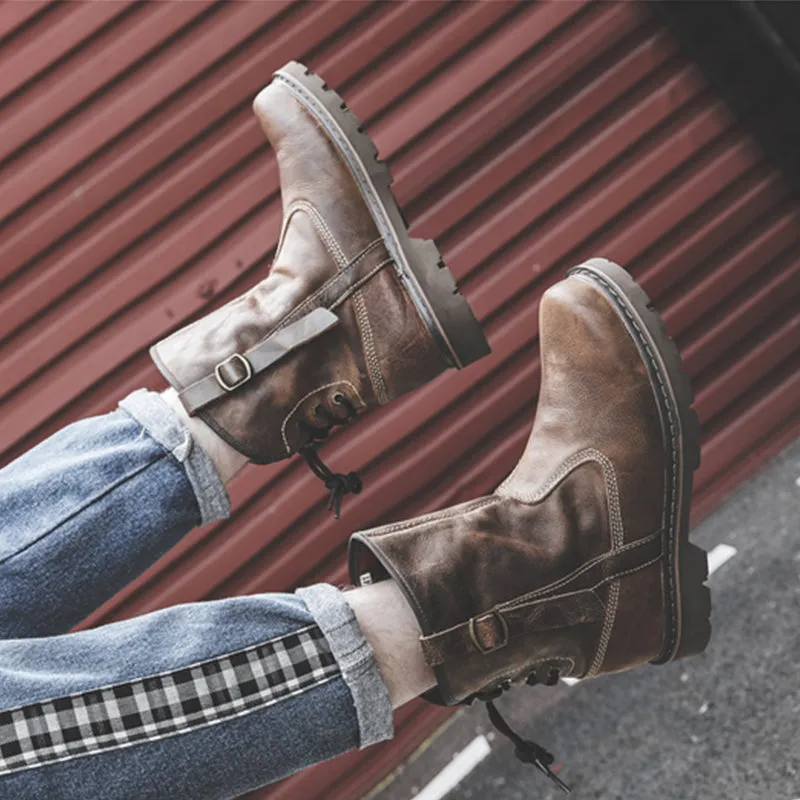 Men Spring Autumn Retro Cowhide Leather Boots