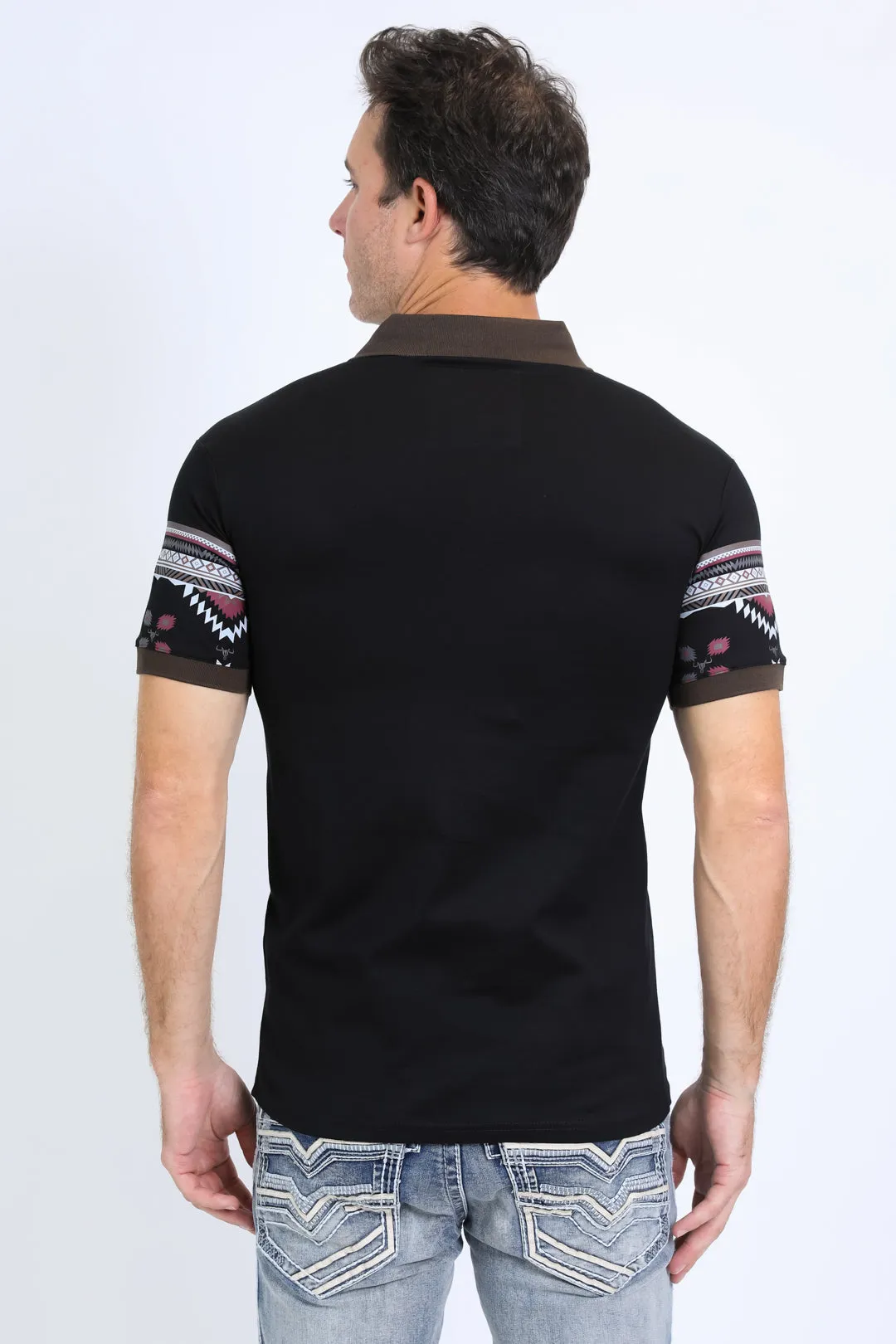 Men's Aztec Panoramic Print Black Polo