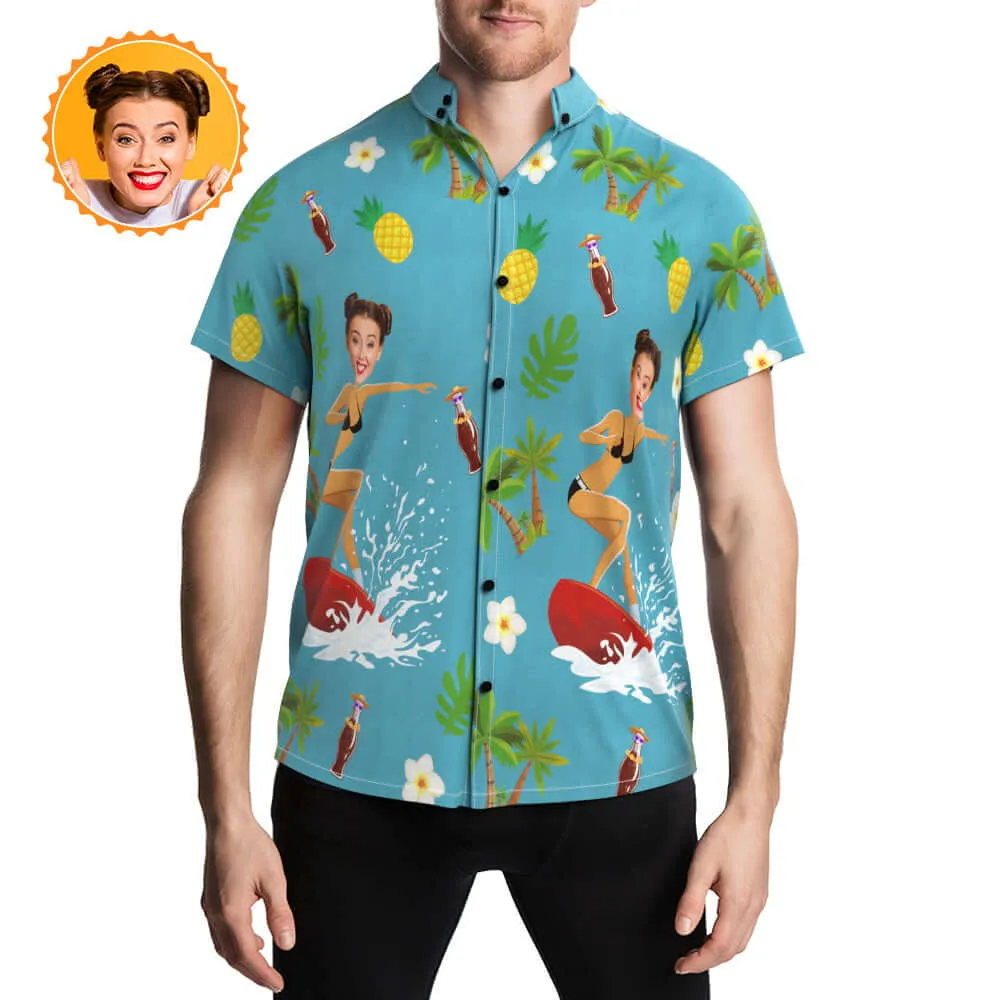 Men's Custom Face Cut Out Photo Surfing Beach Hawaiian Shirt