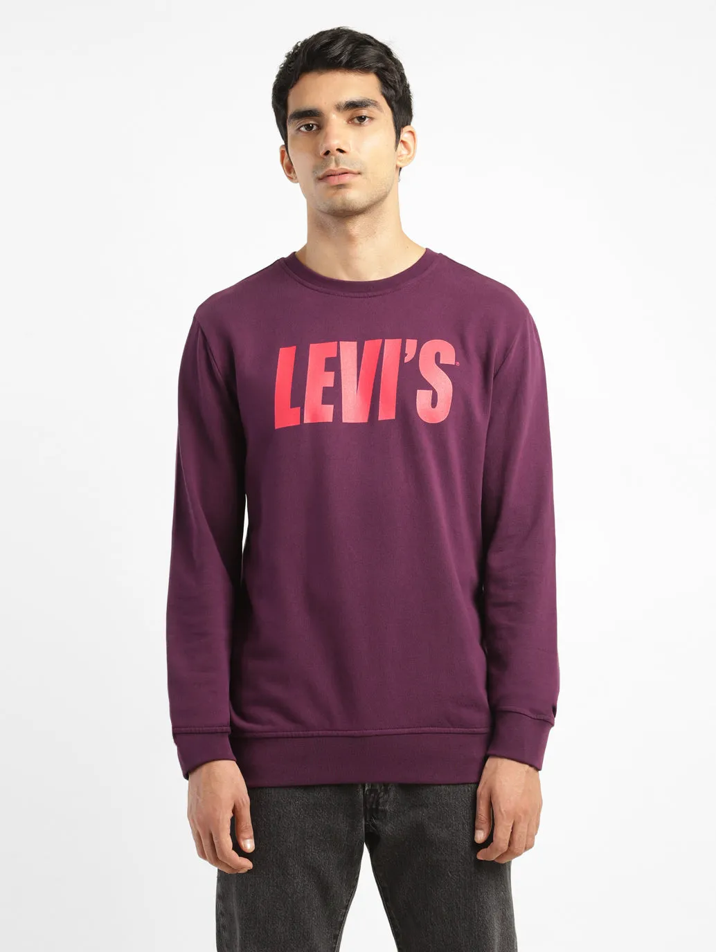 Men's Solid Purple Crew Neck Sweatshirt