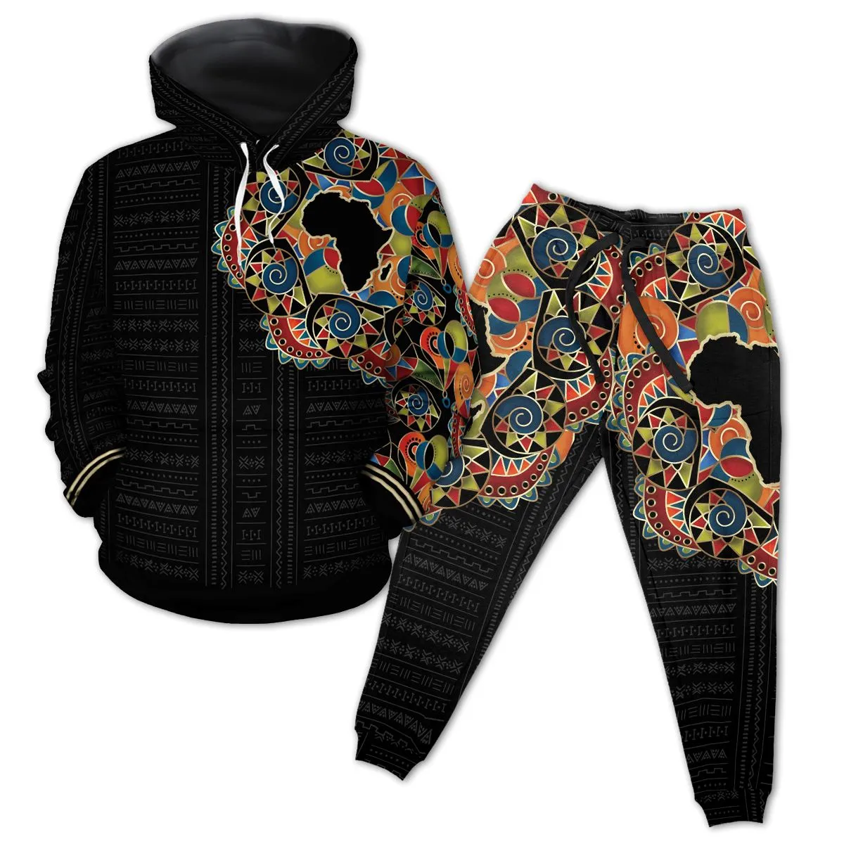 Multi-Colored African Pattern Print All-over Hoodie and Joggers Set