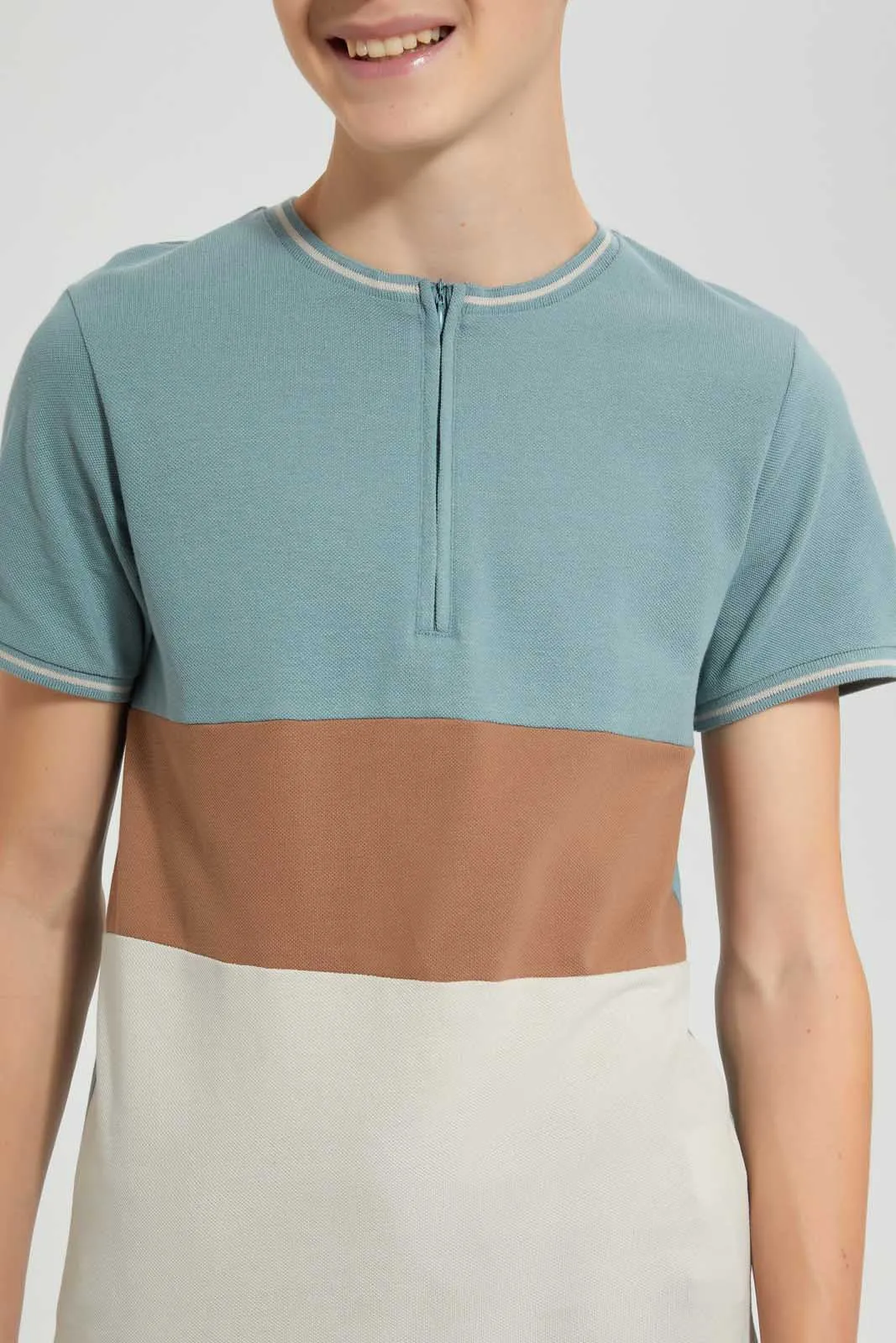 Multicolour Zip Placket T-Shirt