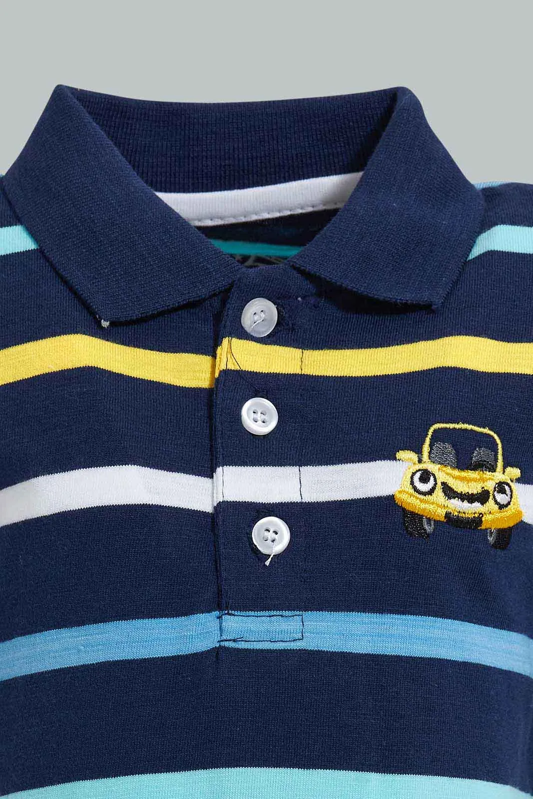 Navy Striped Polo Shirt For Baby Boys