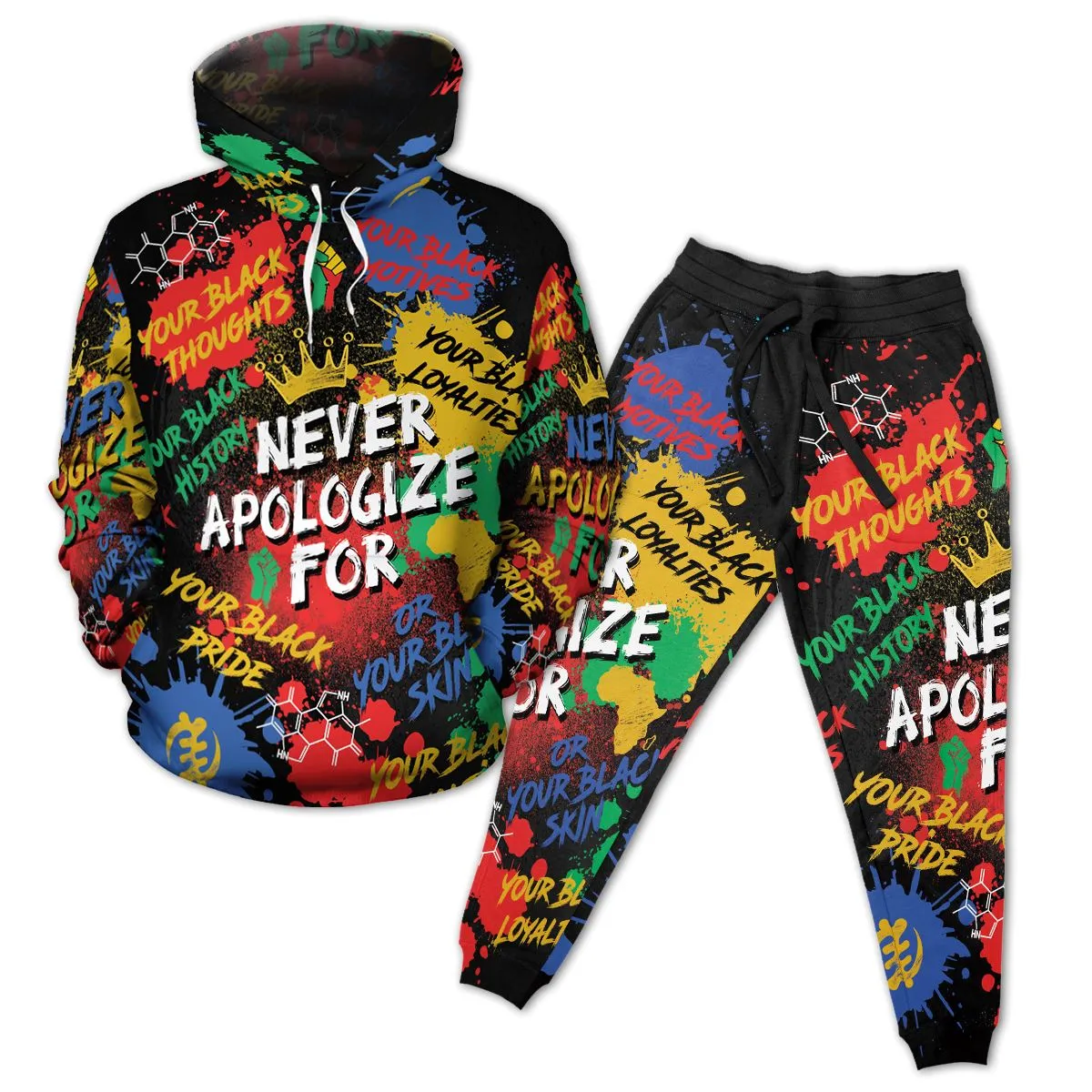 Never Apologize For Being Black All-over Hoodie and Joggers Set