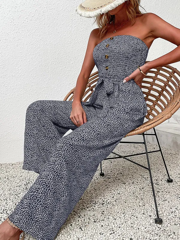 New European and American women's holiday leopard print one-piece jumpsuit