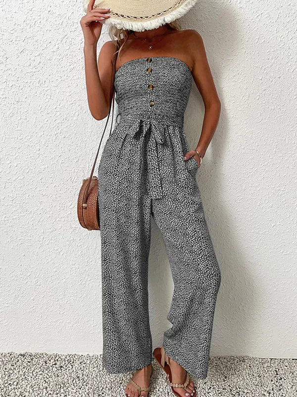 New European and American women's holiday leopard print one-piece jumpsuit