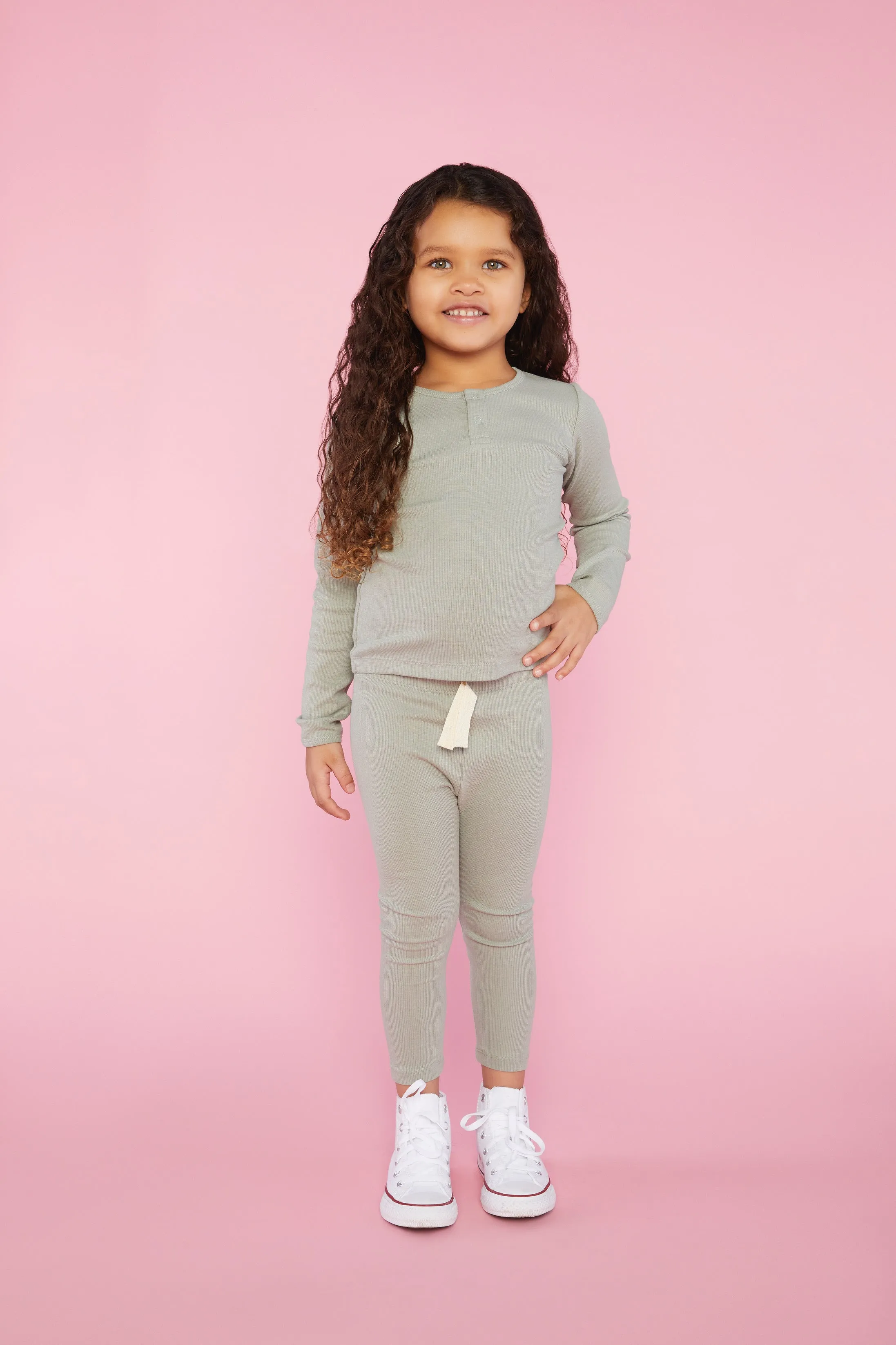 Organic Cotton Rib Legging in Sage Green