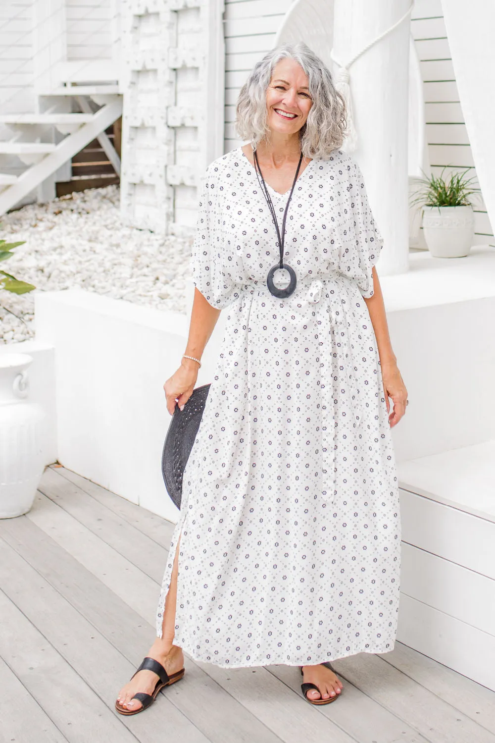 Petite Geo Print Maxi Dress - White