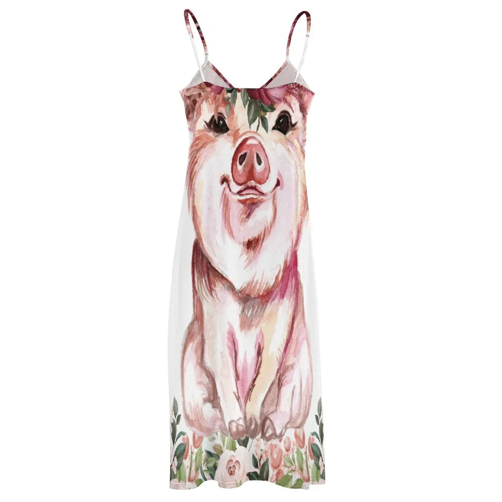 Pig Spaghetti Strap Ankle-Length Dress Long dress